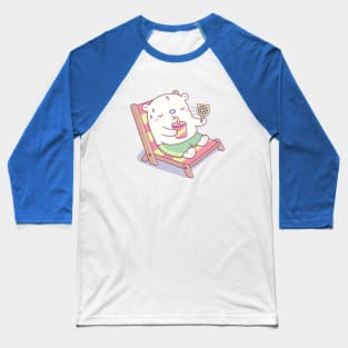 Cute Sweating Baby Polar Bear on Beach Chair Baseball T-Shirt